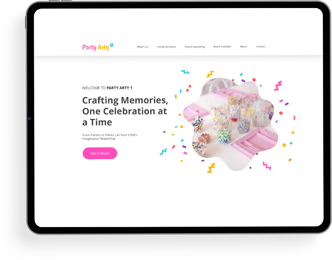 party arty website ipad mockup