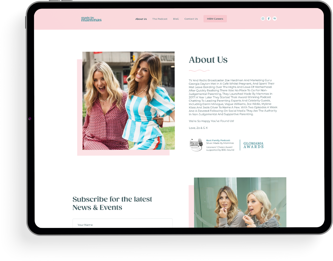 Made by Mammas​ website ipad mockup