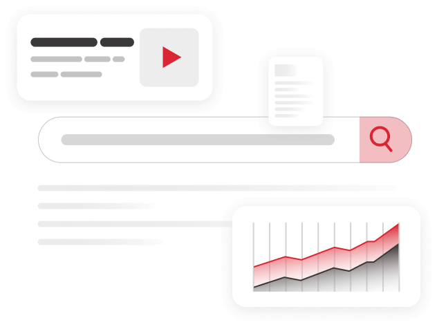 Infographic showing beautiful designs, data, search bar and video